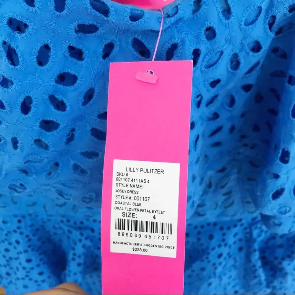 Lilly Pulitzer Josey One Shoulder Dress Coastal Blue Flower Eyelet Ruffles